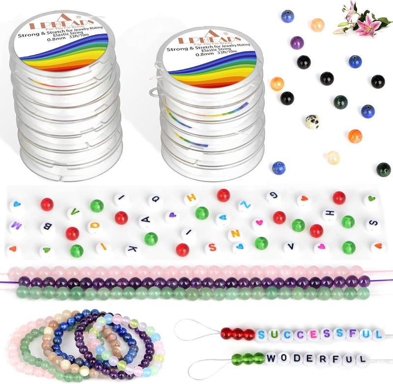 LPBeads 12 Rolls 0.8mm Elastic Stretchy String Cord for Bracelet Jewelry Making with Beading Needles and Ruler - Image 5